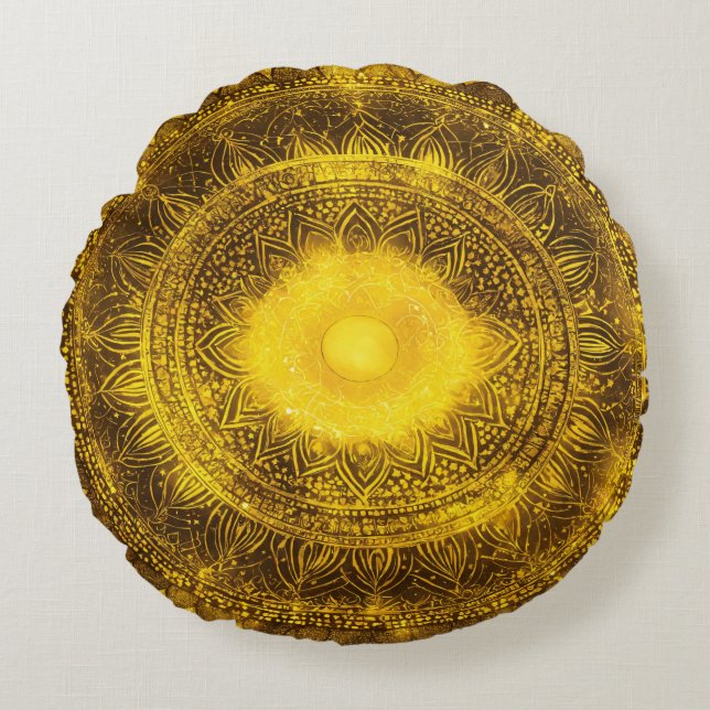 Coussins Ronds Solaire Plexus Chakra Méditation Mandala Jaune (Devant)