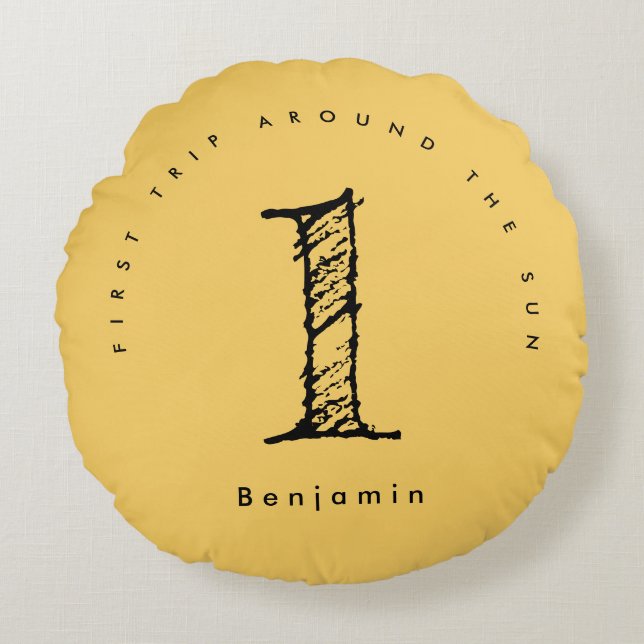 Coussins Ronds soleil 1er anniversaire aquarelle soleil (Devant)