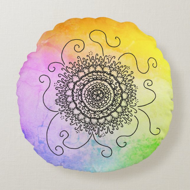 Coussins Ronds Soleil de Mandala (Devant)