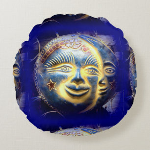 Coussins Ronds soleil face / Lune face lancer oreiller