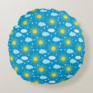 Coussins Ronds Soleil heureux, nuages et étoiles