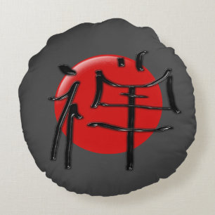 Coussins Ronds Soleil rouge noir blanc zen
