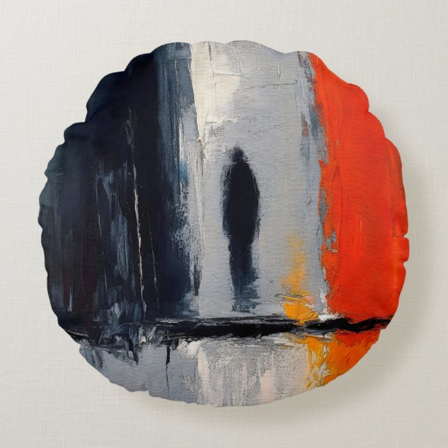 Coussins Ronds Solitude – Figure abstrait dans le silence urbain (Devant)