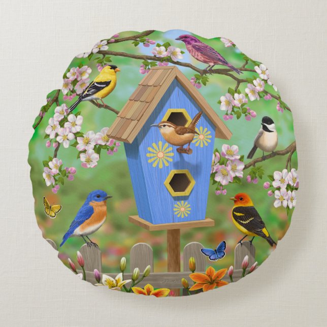Coussins Ronds Songbirds Lily Garden Birdhouse (Devant)