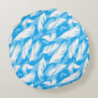 Coussins Ronds Sophisticated Feather Design On A Bright Blue 