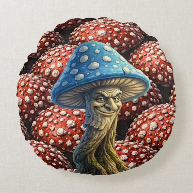 Coussins Ronds Sorcier bleu, forêt fantaisiste champignon fantasq (Devant)