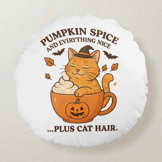 Coussins Ronds Sorcière de chat gingembre - Joli design d'Hallowe (Devant)