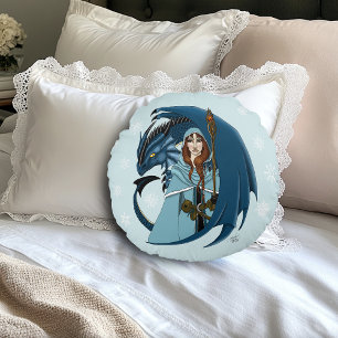 Coussins Ronds Sorcière du Dragon Bleu Flocons de Neige
