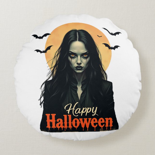 Coussins Ronds Sorcière gothique d'Halloween (Devant)