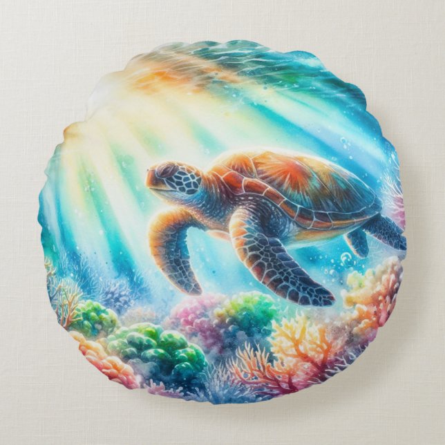 Coussins Ronds Sous la tortue de mer (Devant)