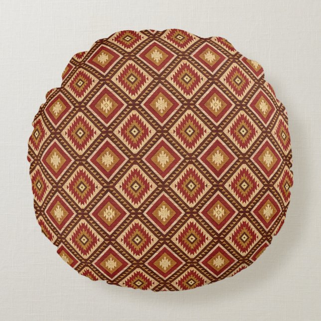 Coussins Ronds Southwest Diamond Rust Red & Beige Navajo Style (Devant)
