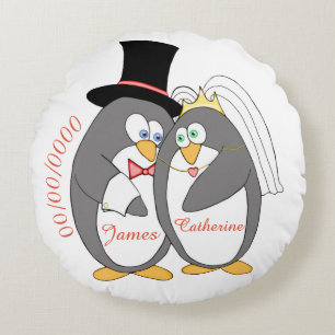 Coussins Ronds Souvenir personnalisé par amour de pingouin