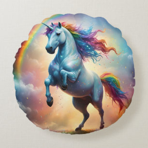 Coussins Ronds Spectre Céleste : L'Arc de la Licorne Arc-en-Ciel