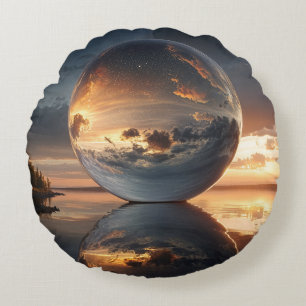 Coussins Ronds Sphère Réfléchissante Surréaliste Avec Nuages de C