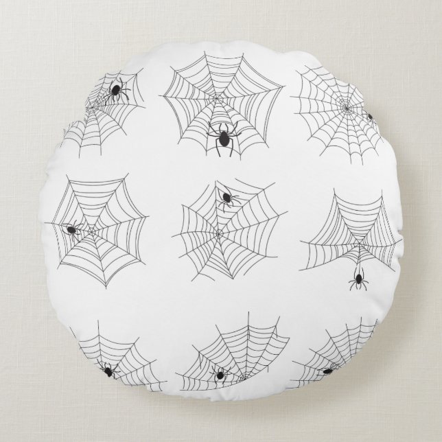 Coussins Ronds Spiderweb Halloween noir et blanc (Devant)