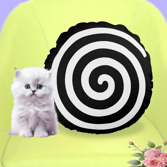 Coussins Ronds Spirale abstraite en noir et blanc (Créateur téléchargé)
