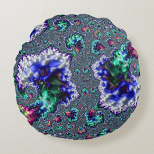 Coussins Ronds Spirale Abstraite Fractale Colorée Trippy Groovy