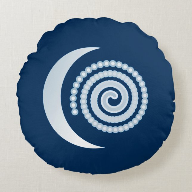 Coussins Ronds Spirale de lune d'argent sur bleu foncé (Devant)