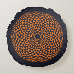 Coussins Ronds Spirituel Gris Orange Mandala Géométrique Oriental