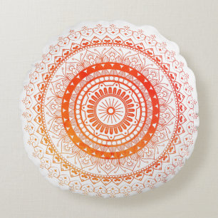Coussins Ronds Spirituel Mandala Orange Jaune