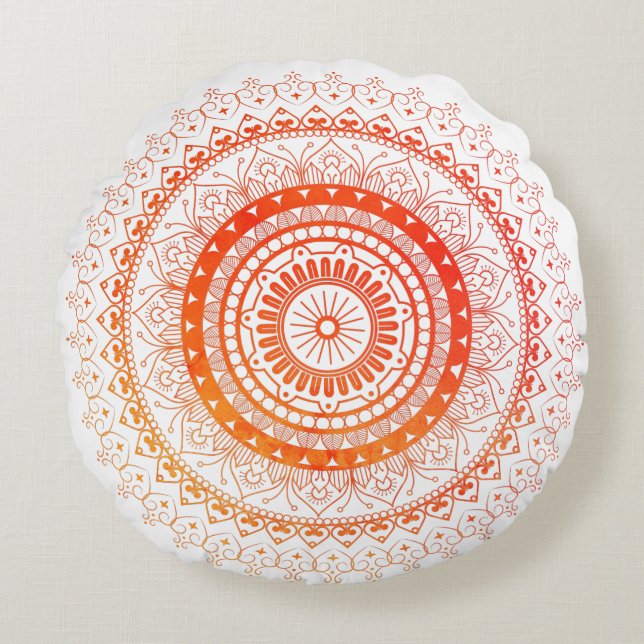 Coussins Ronds Spirituel Mandala Orange Jaune (Devant)