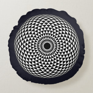 Coussins Ronds Spirituel noir blanc Mandala géométrique Vector Ar