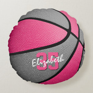 Coussins Ronds sport girly rose gris personnalisé basket-ball