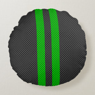 Coussins Ronds Sporty Green Carbon Fiber Style Racing Stripes