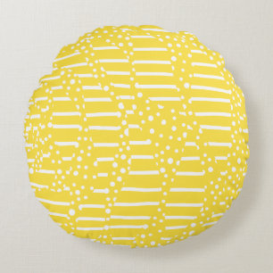 Coussins Ronds Spots et bandes 2 - Citron jaune et blanc