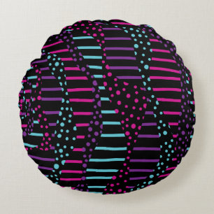 Coussins Ronds Spots et rayures 2 - rose, pourpre, bleu et noir