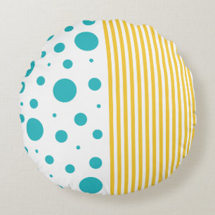Coussins Ronds Spots et rayures - Turquoise et Jaune