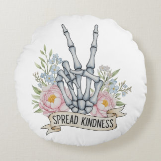 Coussins Ronds "Spread Kindness" Skeleton Peace Sign – Watercolor