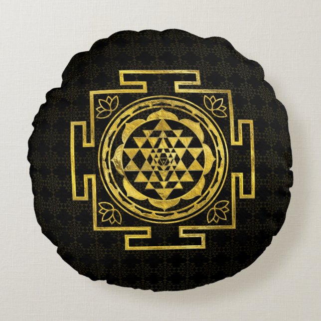 Coussins Ronds Sri d'or Yantra/Sri Chakra (Devant)