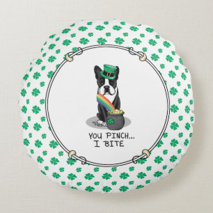 Coussins Ronds St. Patrick's Day Boston Terrier (noir) mignon chi