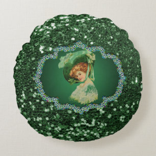 Coussins Ronds St. Patrick's Day Lady avec cadre vert Casquette F