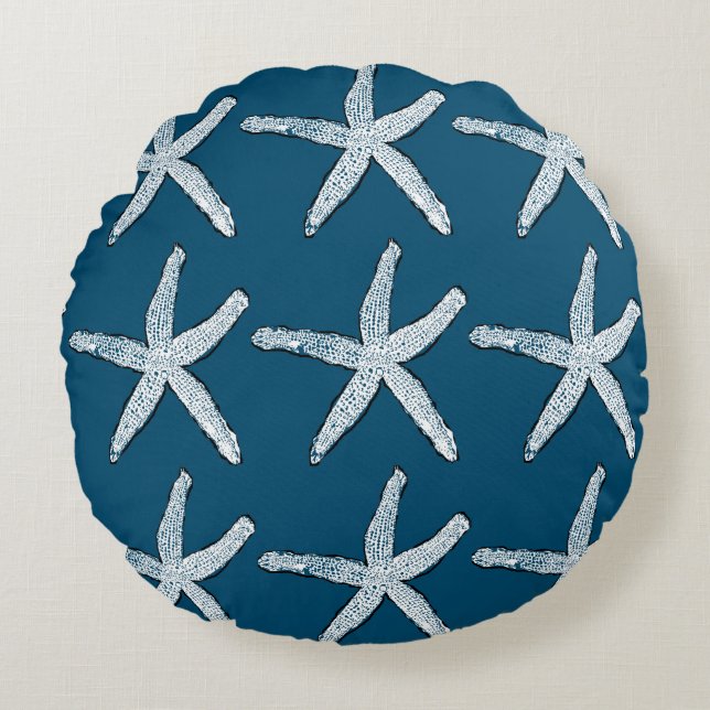Coussins Ronds Starfish Motif Beach Ocean Blue Christmas 2020 (Devant)