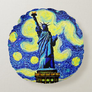 Coussins Ronds Starry Night Statue De Liberty New York