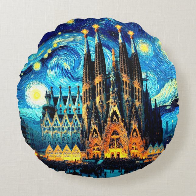 Coussins Ronds Starry Sagrada Familia Barcelona (Devant)