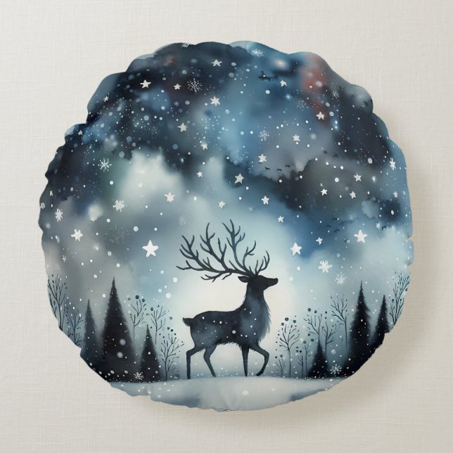 Coussins Ronds Starry Winter Night Deer (Devant)