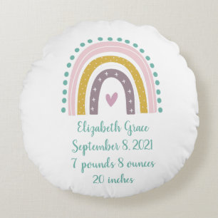 Coussins Ronds Statistiques de naissance Boho Rainbow Rose sarcel