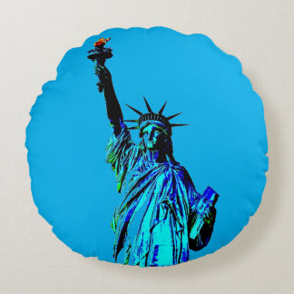 Coussins Ronds Statue bleue de Lady Liberty