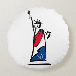 Coussins Ronds Statue de la Liberté NY Rouge Blanc et Bleu