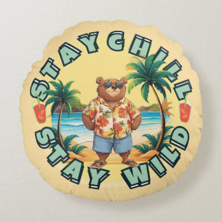 Coussins Ronds Stay Chill Stay Wild – Summer Beach Bear Design