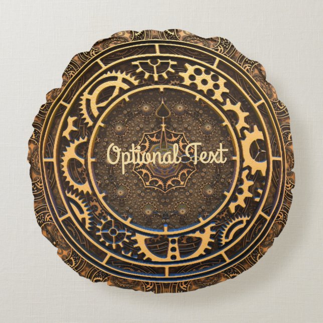 Coussins Ronds Steampunk Bronze Gears Filigree (Devant)