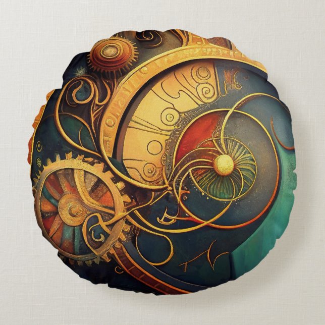 Coussins Ronds Steampunk Clockwork Abstract Design (Devant)