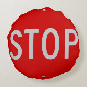 Coussins Ronds Stop Sign Red and White fun cool