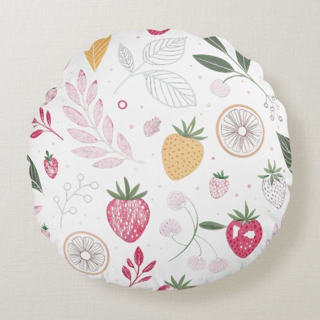 Coussins Ronds Strawberry Citrus Fruit Round Pillow (Devant)