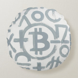 Coussins Ronds Street Art Bitcoin (Peinture Blanche n° 2)