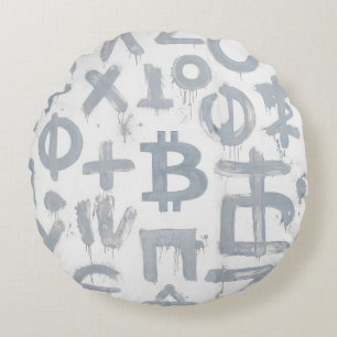 Coussins Ronds Street Art Bitcoin (Peinture Blanche n° 4)