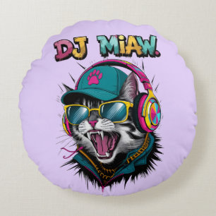 Coussins Ronds Street Cat DJ Attitude – Art de rue audacieux
